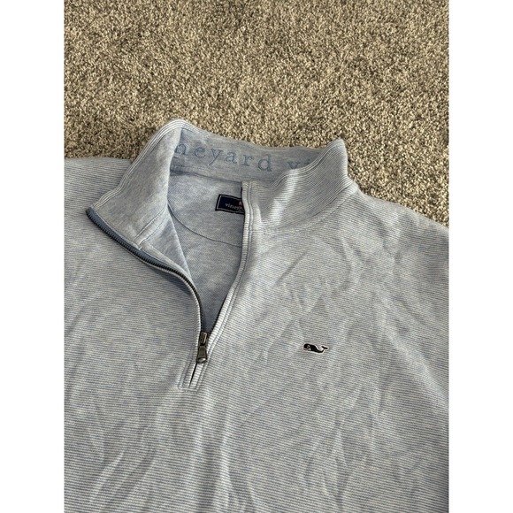 Vineyard Vines Mens XXL Quarter Zip Pullover Blue White Striped Pique Sweater - Picture 2 of 8